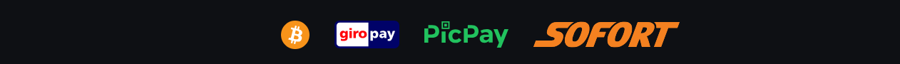 Casino payment methods section with Bitcoin, giropay, PicPay, and Sofort for secure and fast transactions